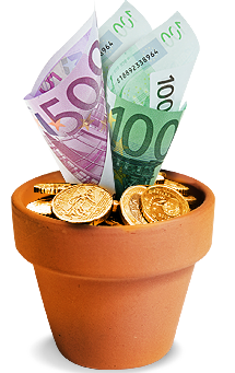 Wyrastające z doniczki banknoty euro