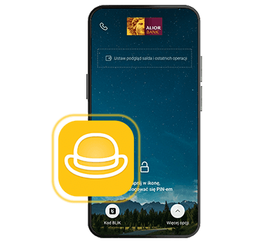 Smartfon z aplikacją mobilna Alior Bank oraz logo melonika